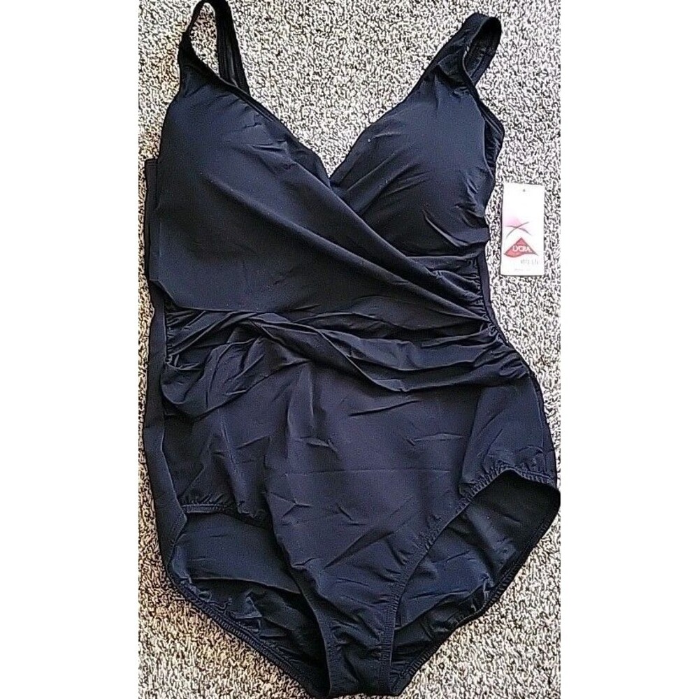 Lands End Women's 1-PC Swimsuit 16 Padded Bra One-Piece Black Large S309